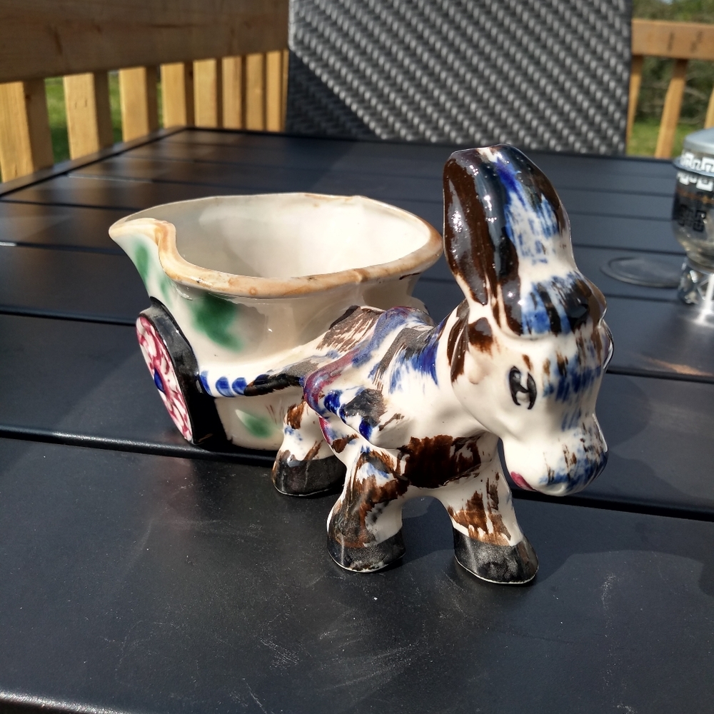 Kitschy Kritters, Vintage Donkey & Wagon Planter, Colourful - Picture 3 of 13